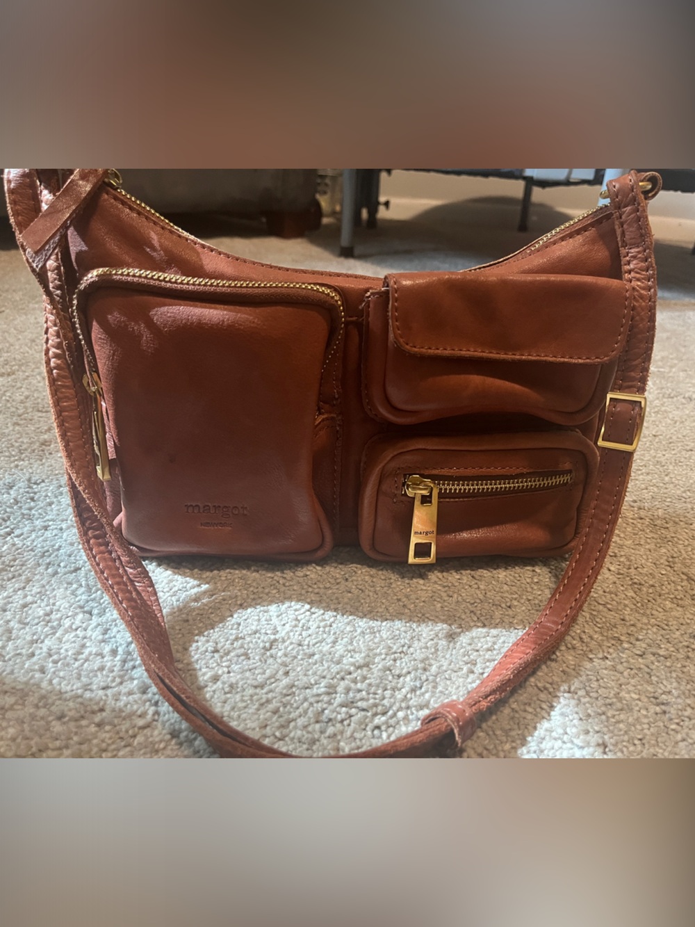 margot Brown Leather Multi-Pocket Shoulder Bag
